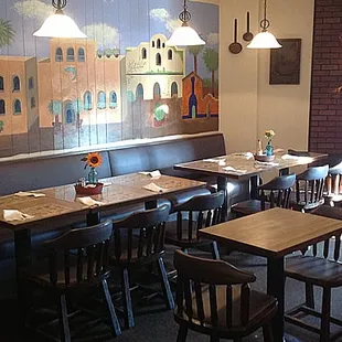 tables and chairs in a restaurant