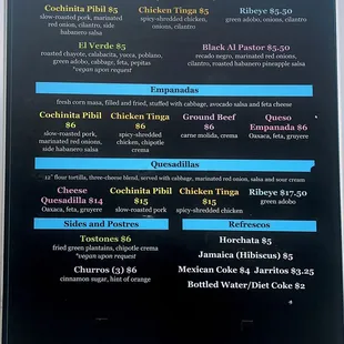 Full Menu. Ask for Tres Leches of The week.
