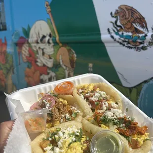 Breakfast Tacos. Pibil,Longaniza and Chicken Tinga.
