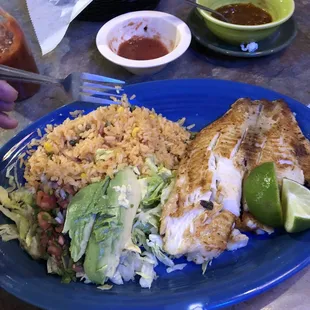 Tilapia with rice and salad