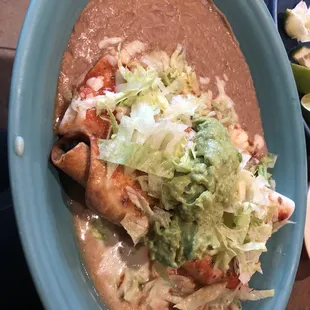 Soft chimichanga of the left, fried on the right.
