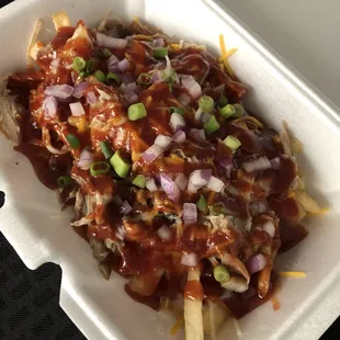 Bbq Pulled pork fries no sour cream or jalapeños