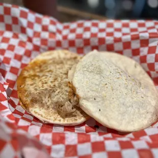 Chicken gordita and barbacoa gordita