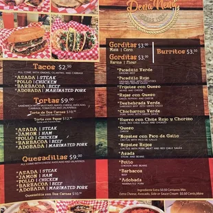 The menu - no desserts but candy and other homemade goodies are for sale at the counter