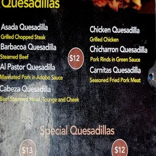 Menu - Quesadillas