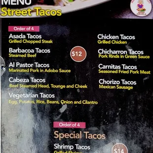 Menu - Street Tacos