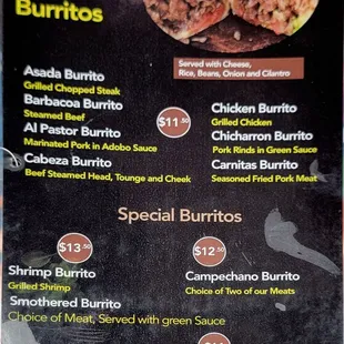 Menu - Burritos