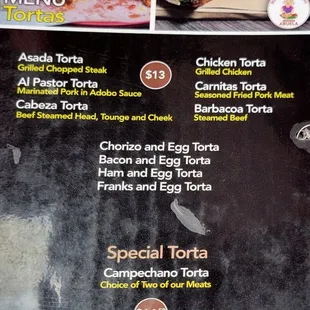 Menu - Tortas