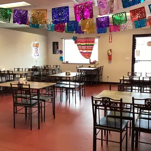 tables and chairs in a restaurant