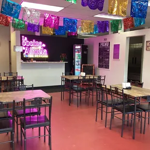 tables and chairs in a restaurant