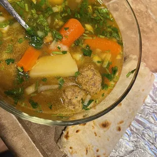 Albóndigas and flour tortillas