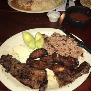 Carne Asada Mama Greta (front) and Chile Rellenos (back) - delicioso!