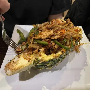 This is the chicken fajitas in a pineapple bowl. It smelled so yummy.