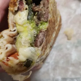 Inside burrito  Chilaquiles Rojos Con Carne