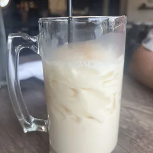 Large agua de horchata. Good sized with a sprinkle of cinnamon.