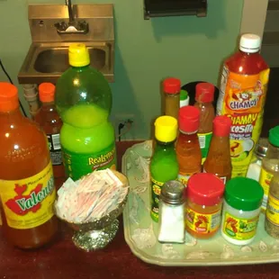 a variety of condiments