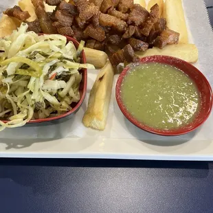 Fried yucca with chicarrones