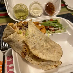 a burrito and salad