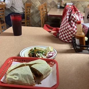 Torta de asada and taco de pastor.