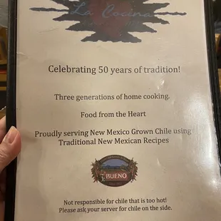 Menu cover
