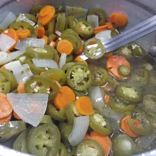 Pickled jalapenos and carrots