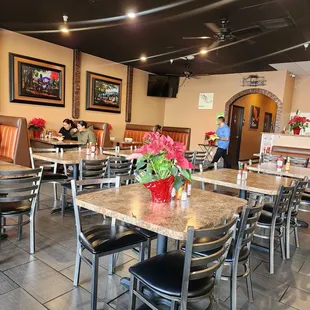 tables and chairs in a restaurant