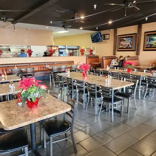 tables and chairs in a restaurant