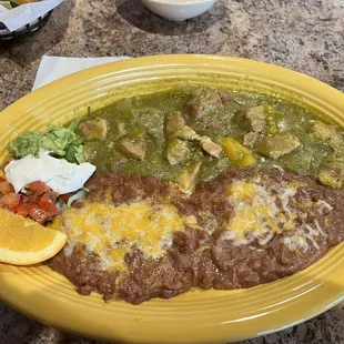 Chili  verde plate  See the beans ?  Yummy