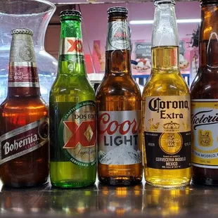 a variety of beer bottles