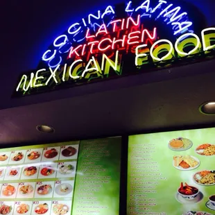Neon sign at Latin kitchen.