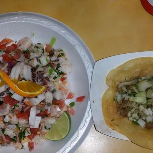 Shrimp and octopus tostada