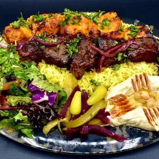combo: Shish kabob&amp;shsh tawook plate