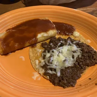 Cheese enchilada and beef and cheese tostada (w/ combination meal)