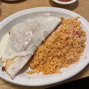 Lunch combo 14. Egg and chorizo quesadilla and rice