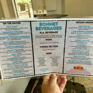 Beverage menu