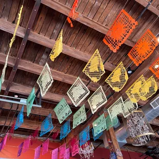 mexican decorations hanging from the ceiling