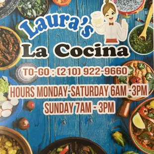 the menu for la cocina
