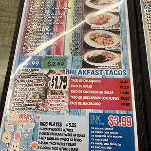 a menu for a mexican restaurant