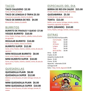 Menu - Spanish