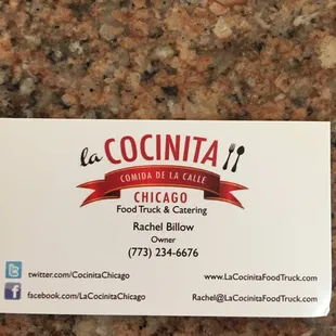 La Cocinita business card.