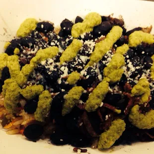 Rice and beans with chipotle crema