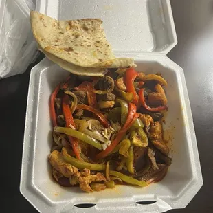 Mixed Fajitas, chicken, beef and shrimp.