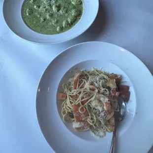 Gnocchi Pesto and Spaghetti alla Gamberone