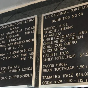 La Colonial Menu