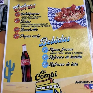 The back of the menu