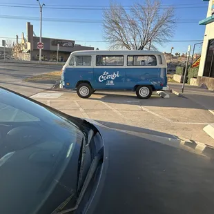 La combi parked outside the restaurant
