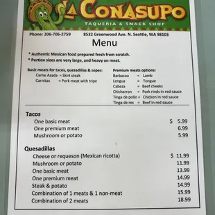 menu