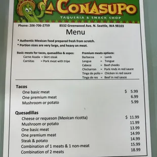 menu