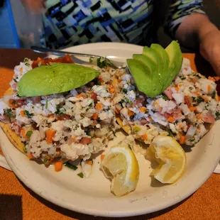 My bride&apos;s Ceviche Tostadas with fresh avocados
