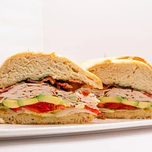 Chicken BLT Ciabatta - Roasted chicken, bacon, lettuce, tomato, avocado &amp; aioli on sourdough ciabatta.